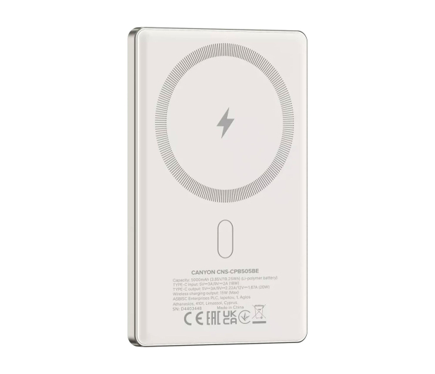 CANYON Powerbank OnPower 505 slim Magsafe 5000 mAh PD20W beżowy - 1320621 - zdjęcie 4